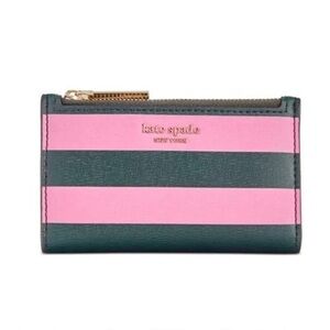 Kate Spade Sylvia Pink and Green Stripe Bifold Wallet